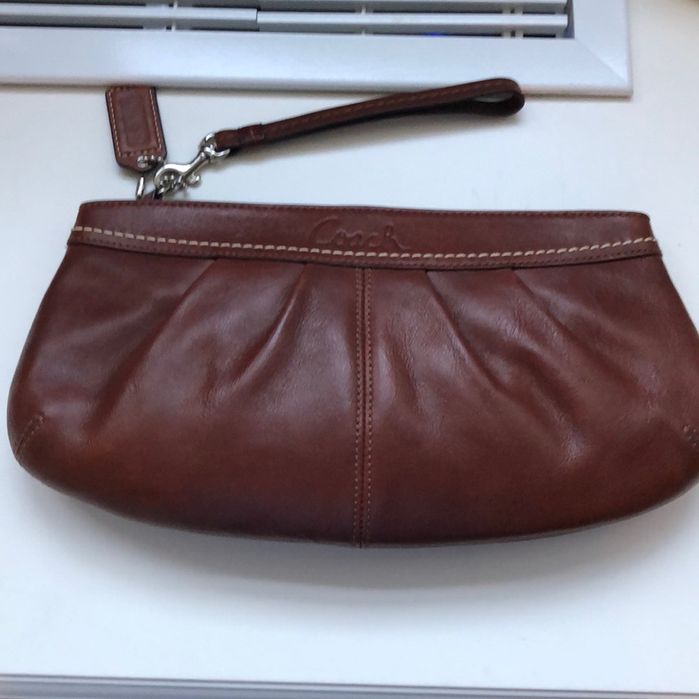 Coach brown leather clutch